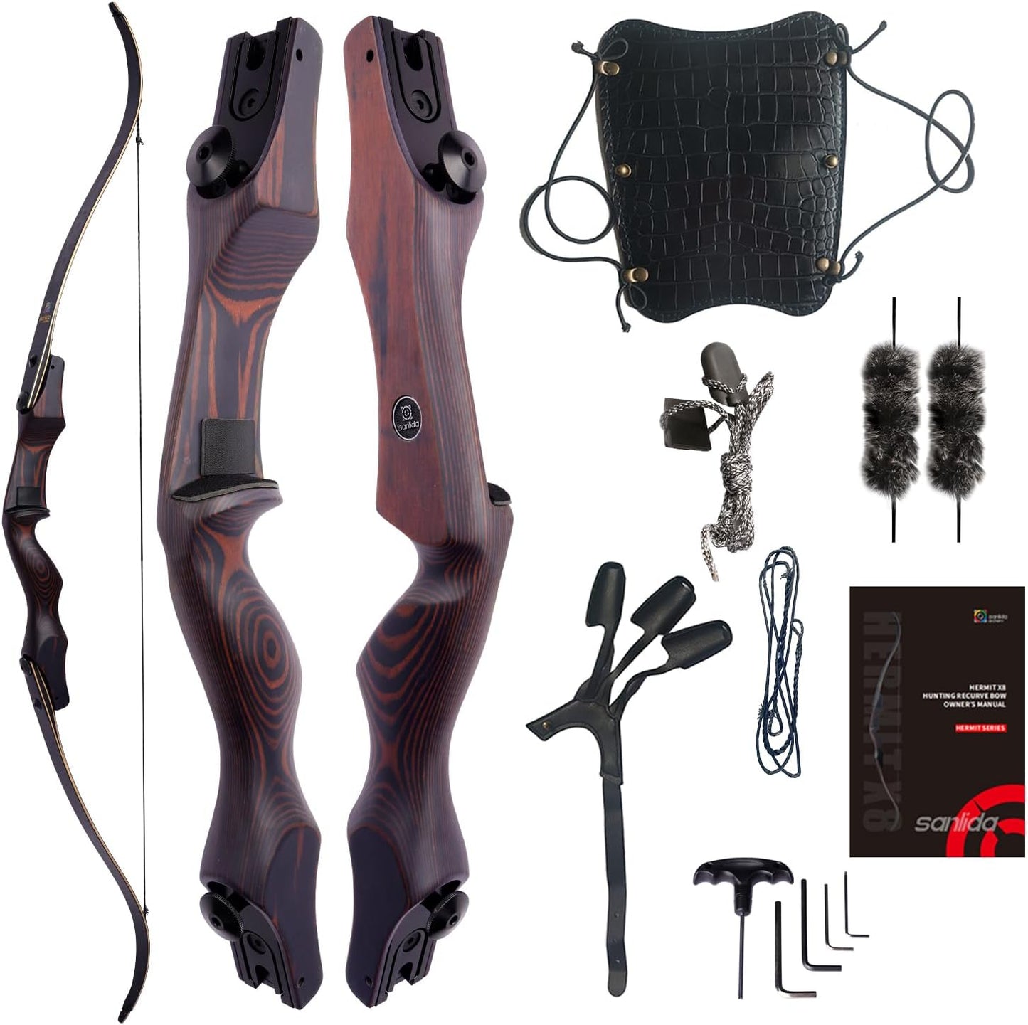 Sanlida Hermit X8 Standard ILF Takedown Hunting Recurve Bow for Adults and Hunters, 60 62 Inch Wooden Recurve Bows Package for Outdoor, Hunting and Practice 25-60Lbs RH Only