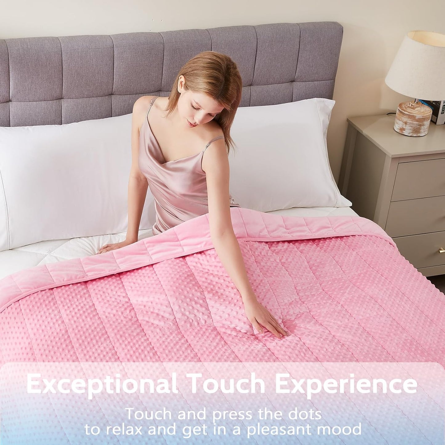 L'AGRATY Weighted Blanket for Adult - 60"x80" 20lbs Minky Dots Heavy Blanket with Glass Beads: Soft Breathable for All-Season Summer Fall Winter Thick Comfort for Sleeping