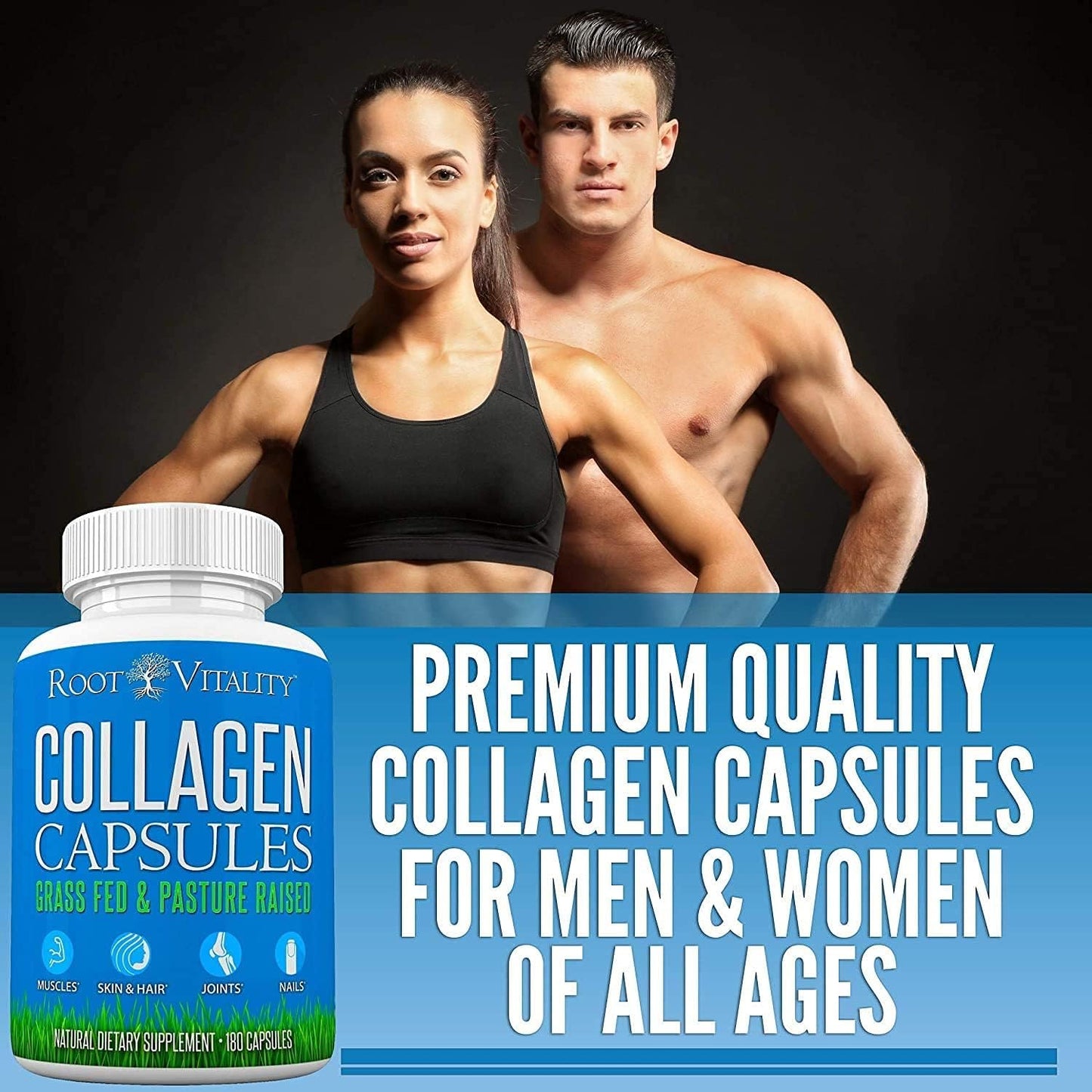 Collagen Peptides Capsules - Grass-Fed, Pasture-Raised Hydrolyzed Protein Supplement for Skin, Hair, & Nails - Non-GMO, Zero Sugar Daily Pills for Men & Women (180 Capsules)