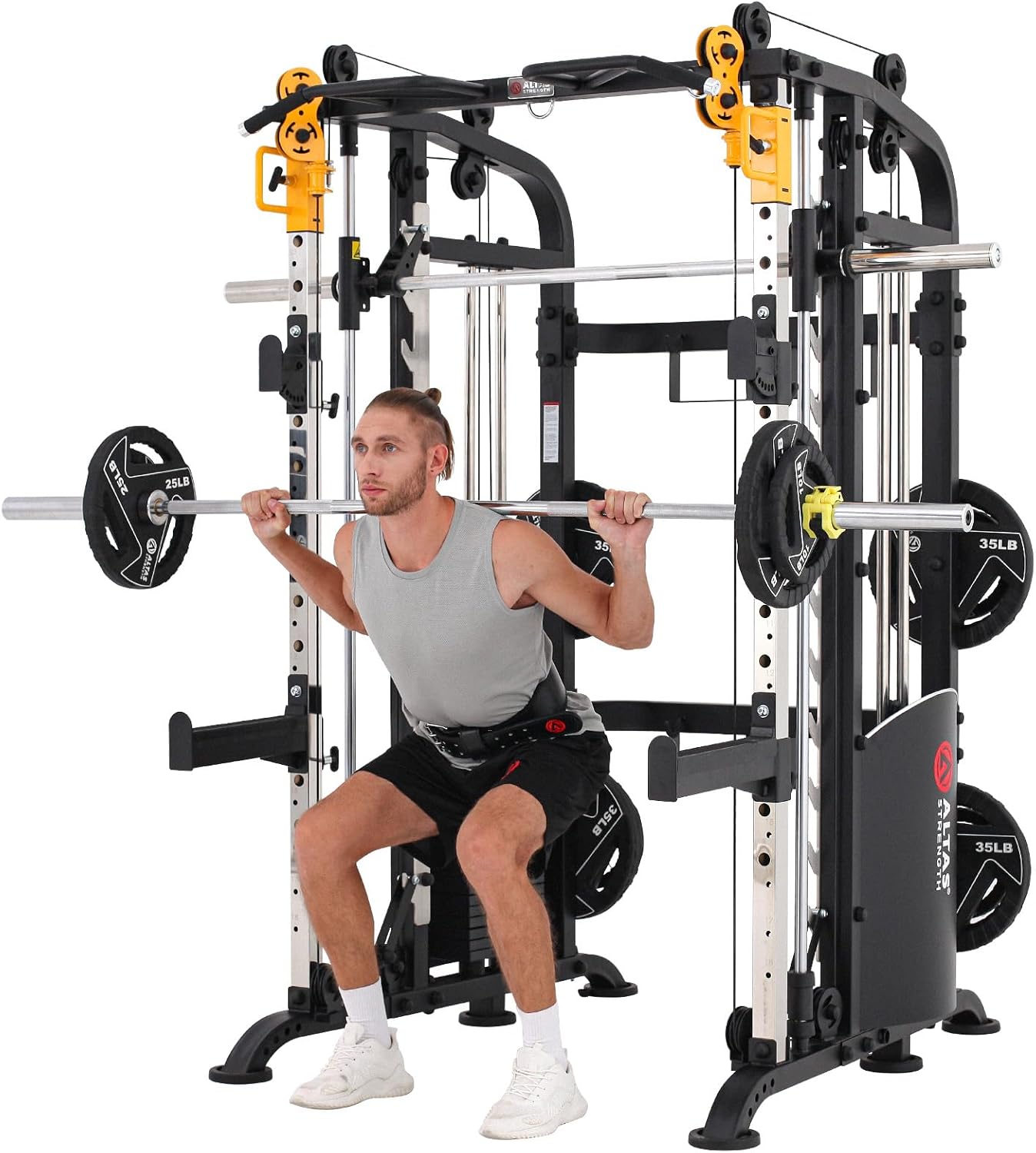 Altas Strength Smith Machine Home Gym 1000 lbs Capacity 2000 lbs Cables Strength Training Power Cages for Squats Presses Pulling Deadlifts Light Commercial Equipment Easy Assembly M810