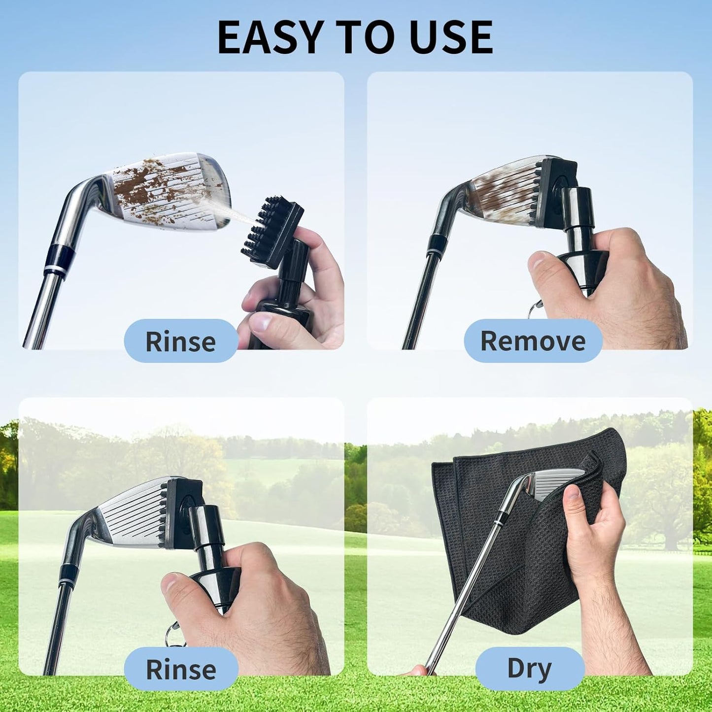 Golf Club Cleaner, Non-Leaking Stretchable Golf Club Brush with Microfiber Golf Towel (23.6 * 15.7 in), Strong Bristles Golf Brush Can Hold 5oz Water, Essentials Golf Accessories for Men