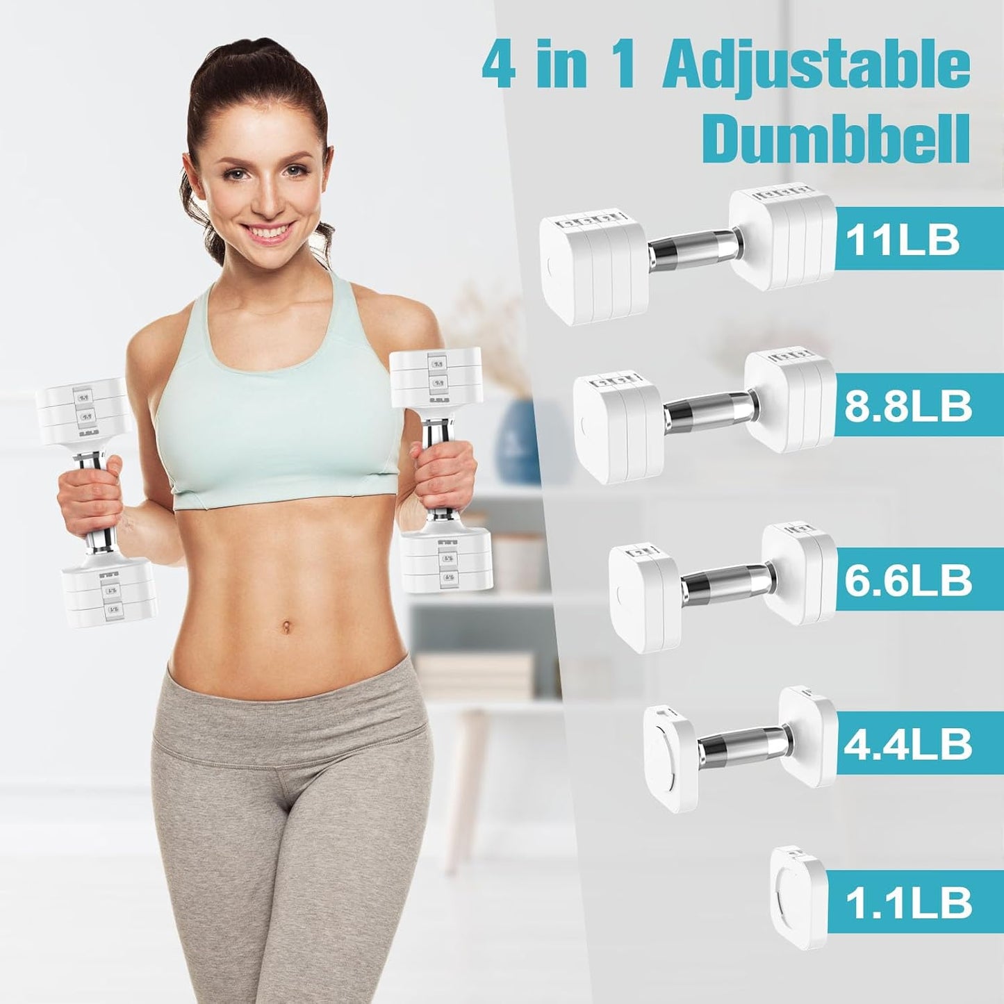 22LBS Adjustable Dumbbells Set, Adjustable Weight Dumbbells with 4 Levels 4.4lb, 6.6lb, 8.8lb, 11lb, Hand Weights Sets for Women/Men Home Gym Full Body Workout
