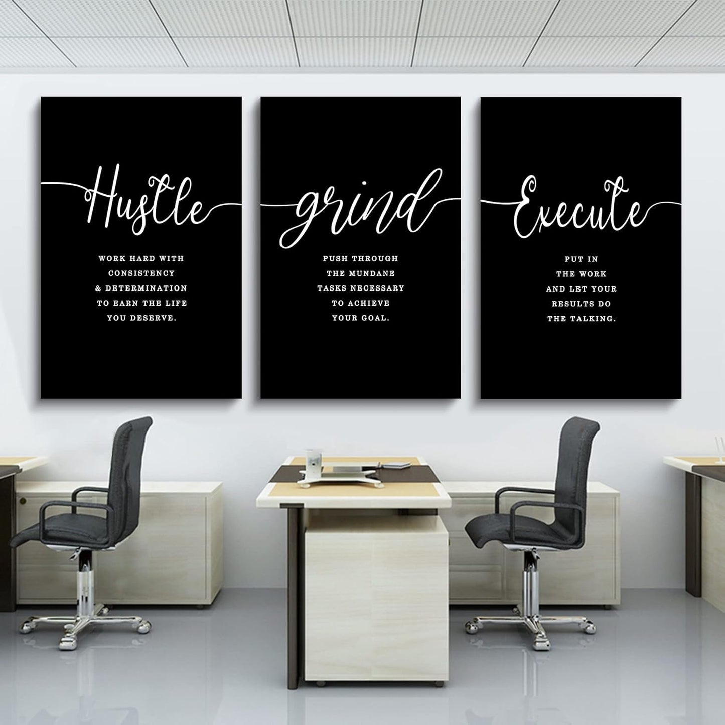 Gift for Boss,Framed Canvas Wall Art Success Quote, Office Wall Art, Black Large Poster, Positive Motivational Set of 3 Prints, Execute Failure Definition, Inspirational Print (F-3pcs,24x36inchx3pcs)
