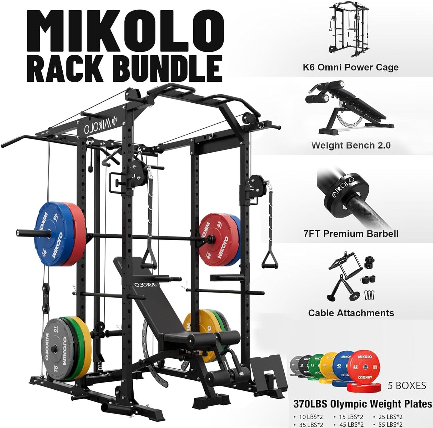 Mikolo Power Cage, Power Rack with Cable Crossover System, 1500LBS Squat Rack with LAT Pull Down System, Workout Cage with Pulley System for Fitness Home Gym