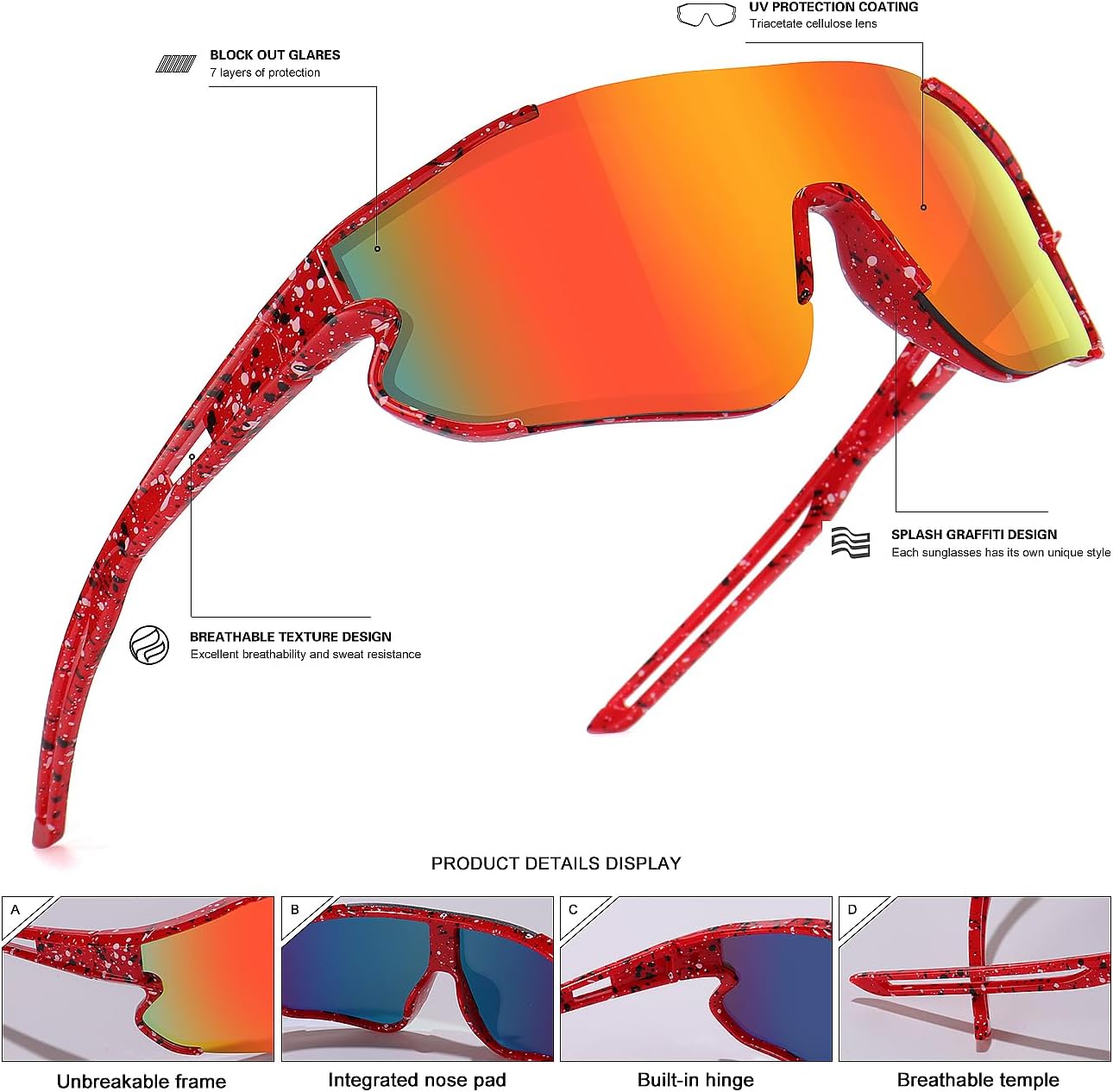 Kids Baseball Sunglasses for Boys Girls Youth Softball Cycling Sports Sunglasses UV400 Protection Age 5-12