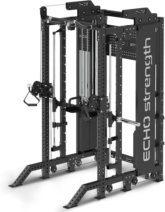 Commercial Functional Trainer Cable Machine with Dual Weight Stacks, Power Cage Squat Rack, Dual Cable Crossover Machine with Pulley System