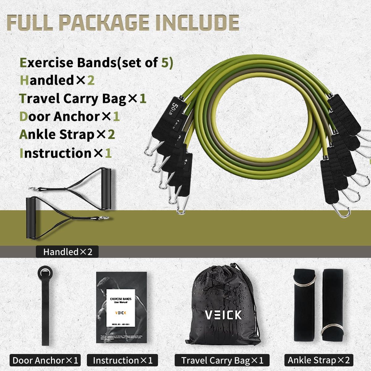 VEICK Resistance Bands, Exercise Bands, Workout Bands, Resistance Bands for Working Out with Handles for Men and Women, Exercising Bands for Fitness Weights Work Out at Home