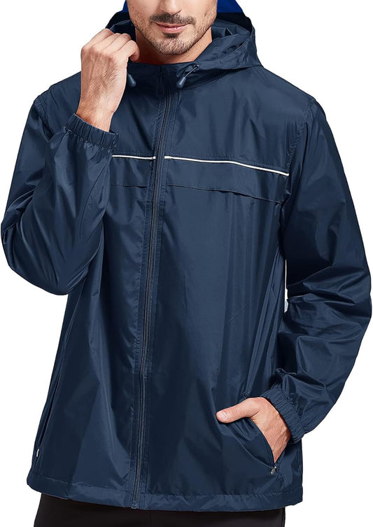 SWISSWELL Rain Jacket Men Waterproof Windbreaker, Lightweight Hooded Raincoat for Daily Casual