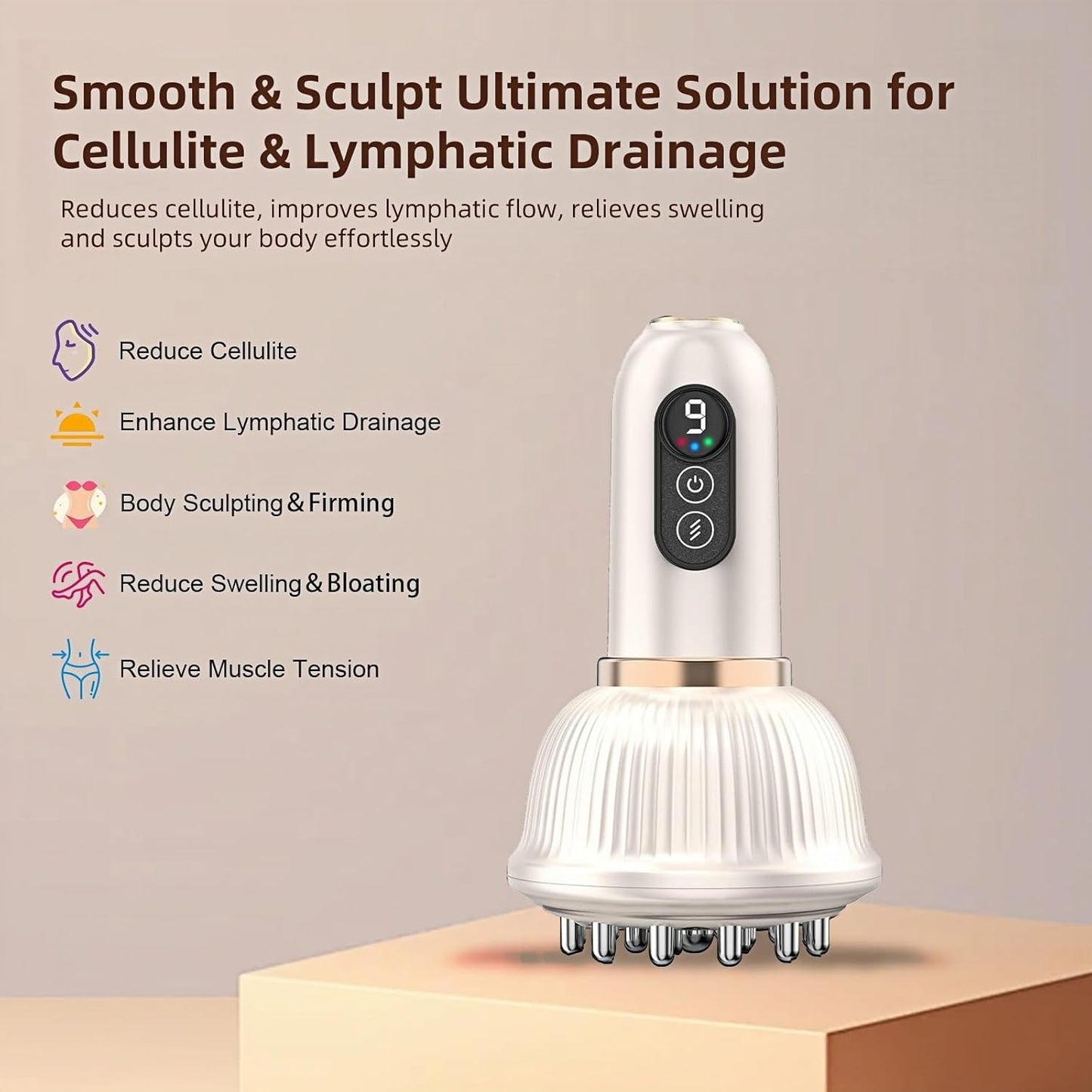 Lymphatic Drainage Massager for Legs, Arms & Belly – Anti Cellulite & Stretch Marks Reduction Tool with Microcurrent, Heat, Vibration & Light Therapy – Portable Body Sculpting Machine for Home Use