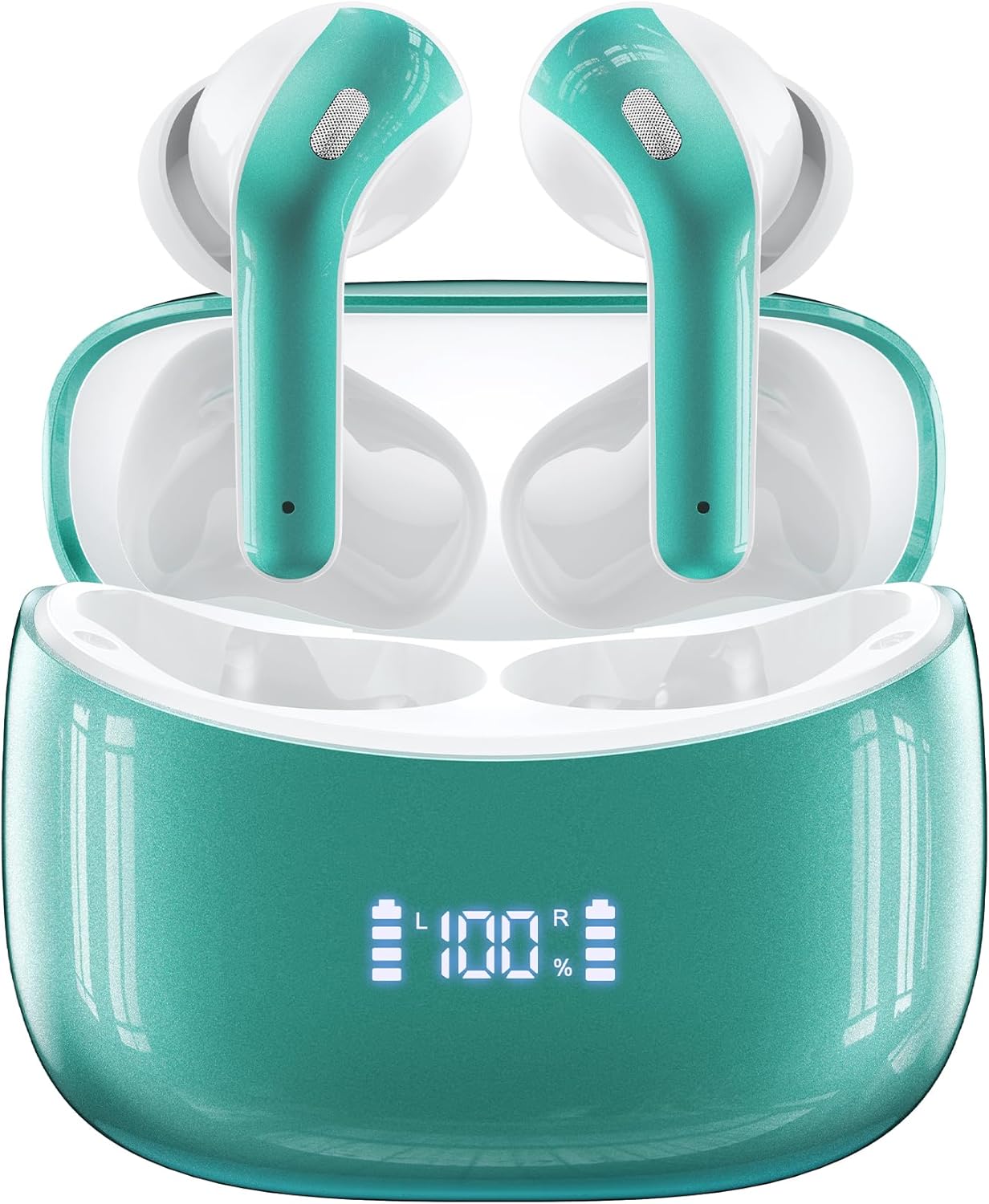 Wireless Earbuds, Bluetooth Ear Buds Headphones, 60H Long Playtime, Stereo Deep Bass, LED Power Display, IPX7 Sport Waterproof, Lightweight in-Ear Earphones with Mic for iPhone Android PC TV Computer