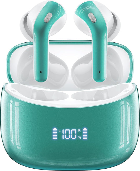 Wireless Earbuds, Bluetooth Ear Buds Headphones, 60H Long Playtime, Stereo Deep Bass, LED Power Display, IPX7 Sport Waterproof, Lightweight in-Ear Earphones with Mic for iPhone Android PC TV Computer