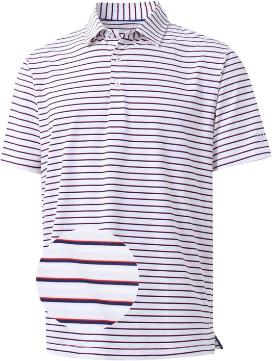M MAELREG Golf Shirts for Men Moisture Wicking Striped Polo Performance Dry Fit Business Sports Mens Polo Shirts Short Sleeve