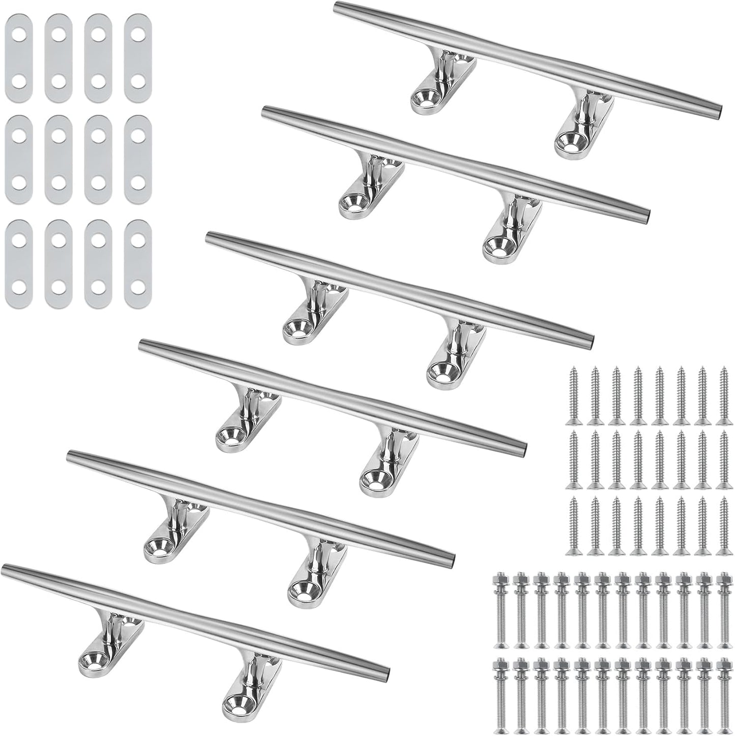 Boat Cleat 6 Inch 316 Stainless Steel, Dock Cleat 8 Inch Heavy Duty Open Base Include Screws, Boat Dock Cleats 10 Inch with Backing Plate for Boats, Kayak, Marine, Deck and Decor(2,4,6 Pack)