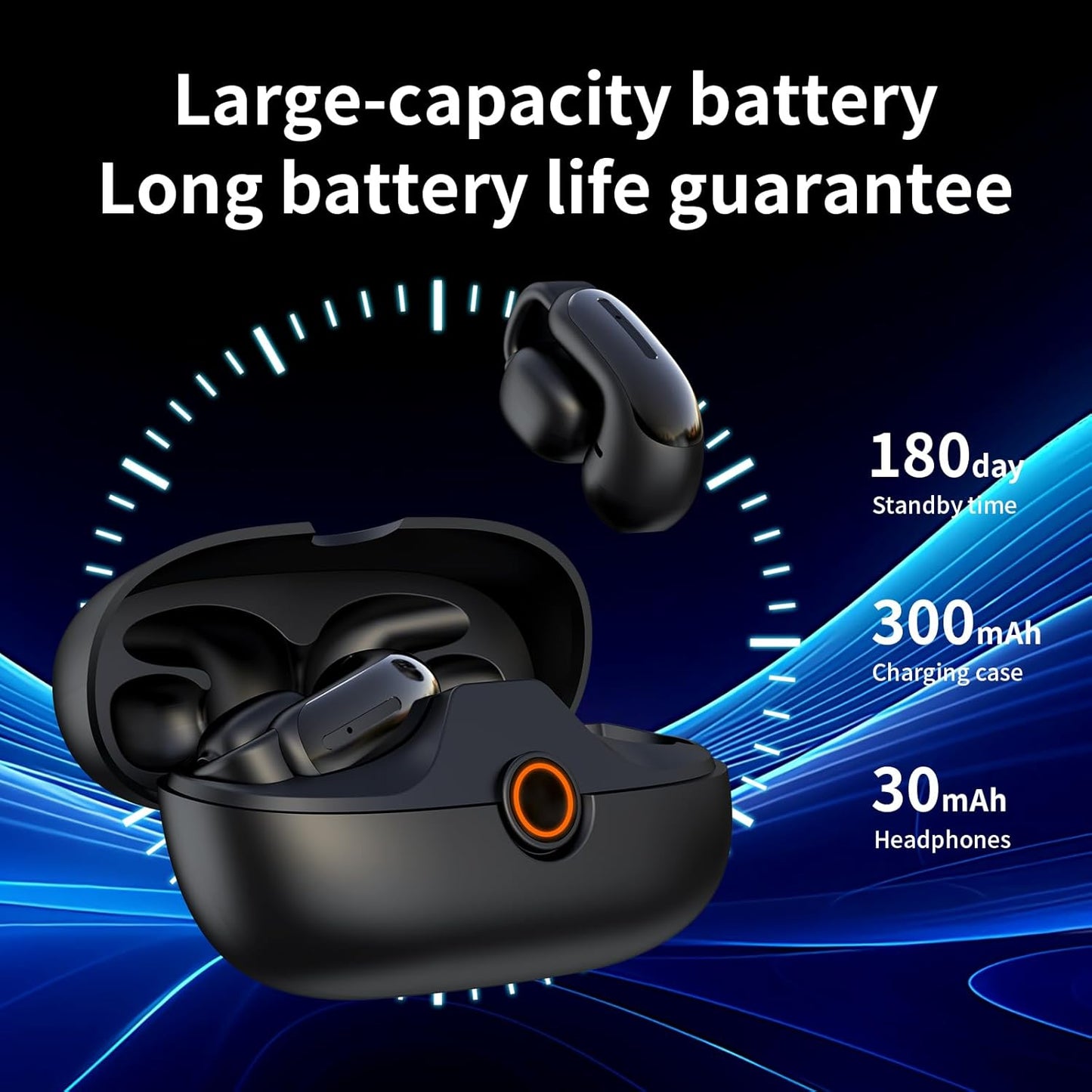 Open Ear Earbuds,Bluetooth 5.4Wireless Headphones,Lightweight Comfort Clip-On Earbuds with Mic for Clear Calls,36H Playtime,Touch Control,IPX5 Waterproof,Fit for Running Cycling Glasses Wearers