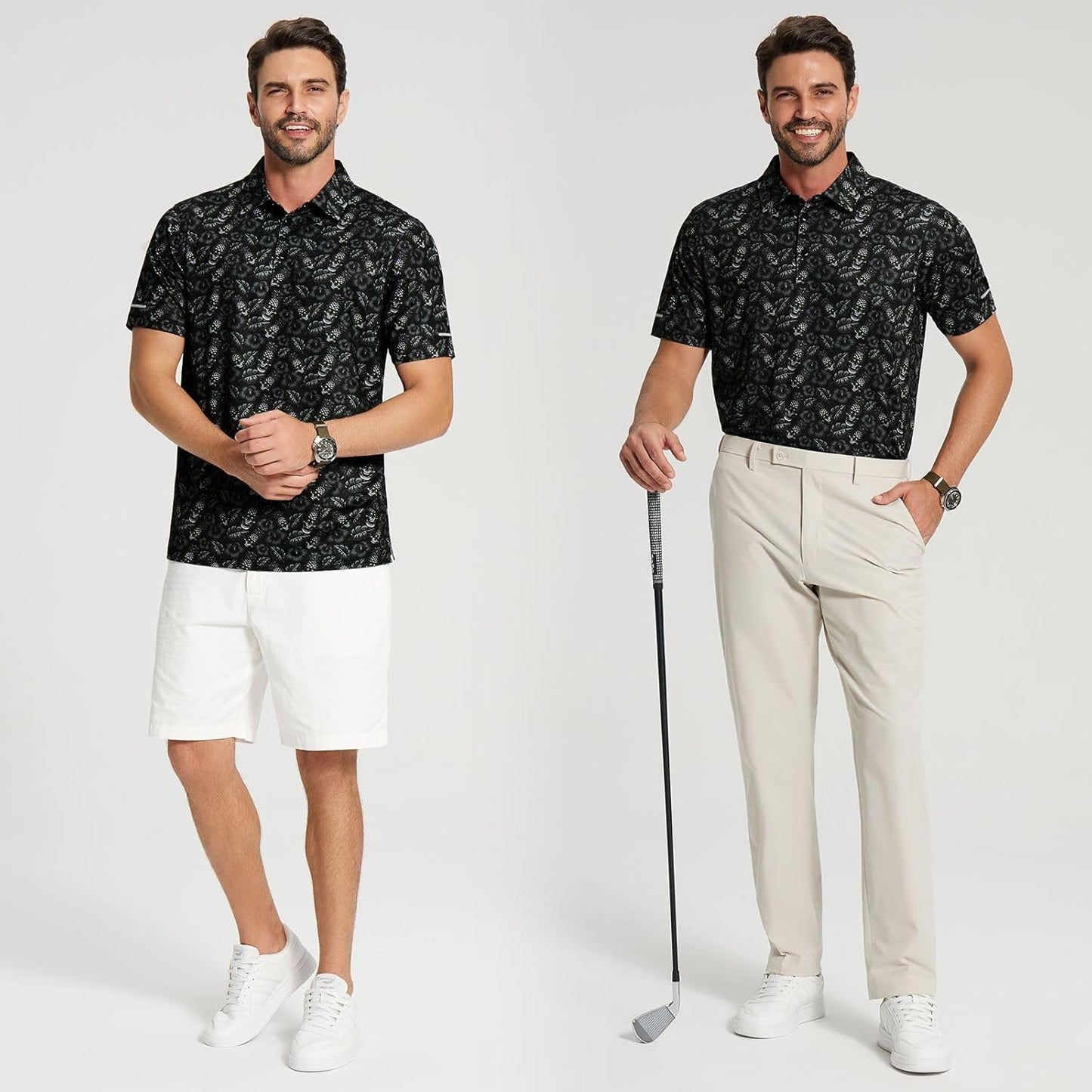 Golf Shirts for Men - Moisture Wicking Short Sleeve Performance Sport Casual Striped Collared Mens Polo Shirt