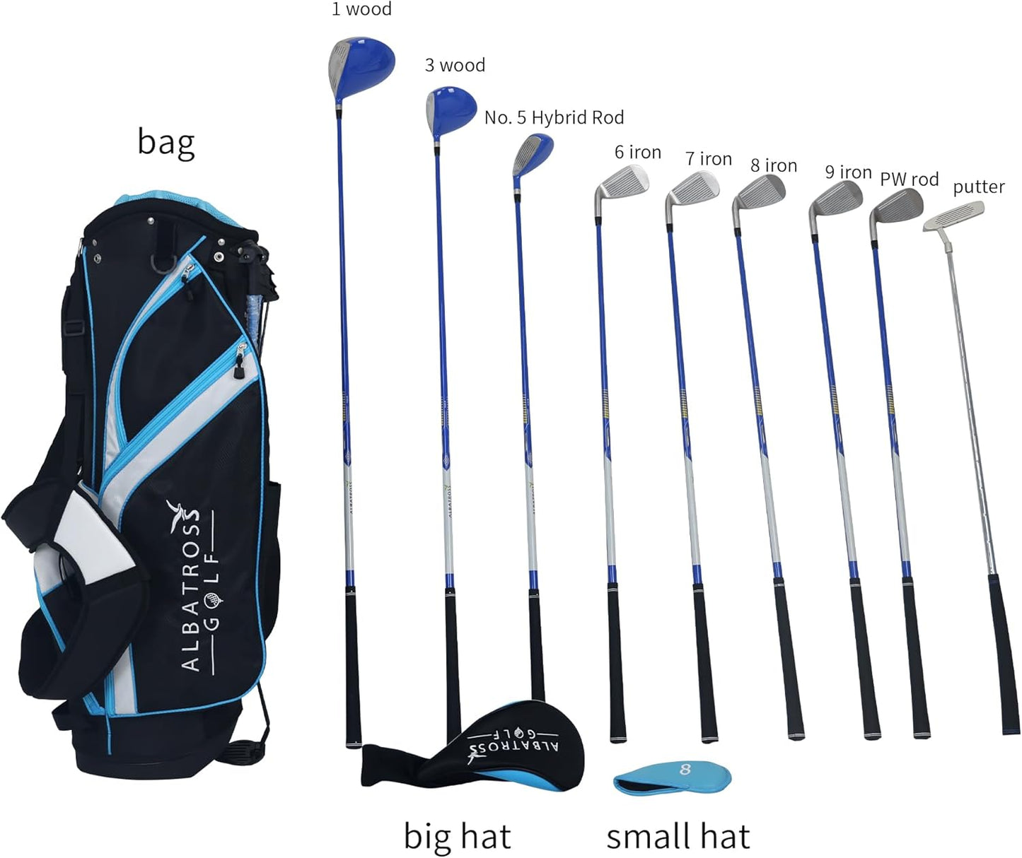 Junior Complete Golf Club Set with Stand Bag for Age 3-12, 7-Piece or 8-Piece Set, Right Hand