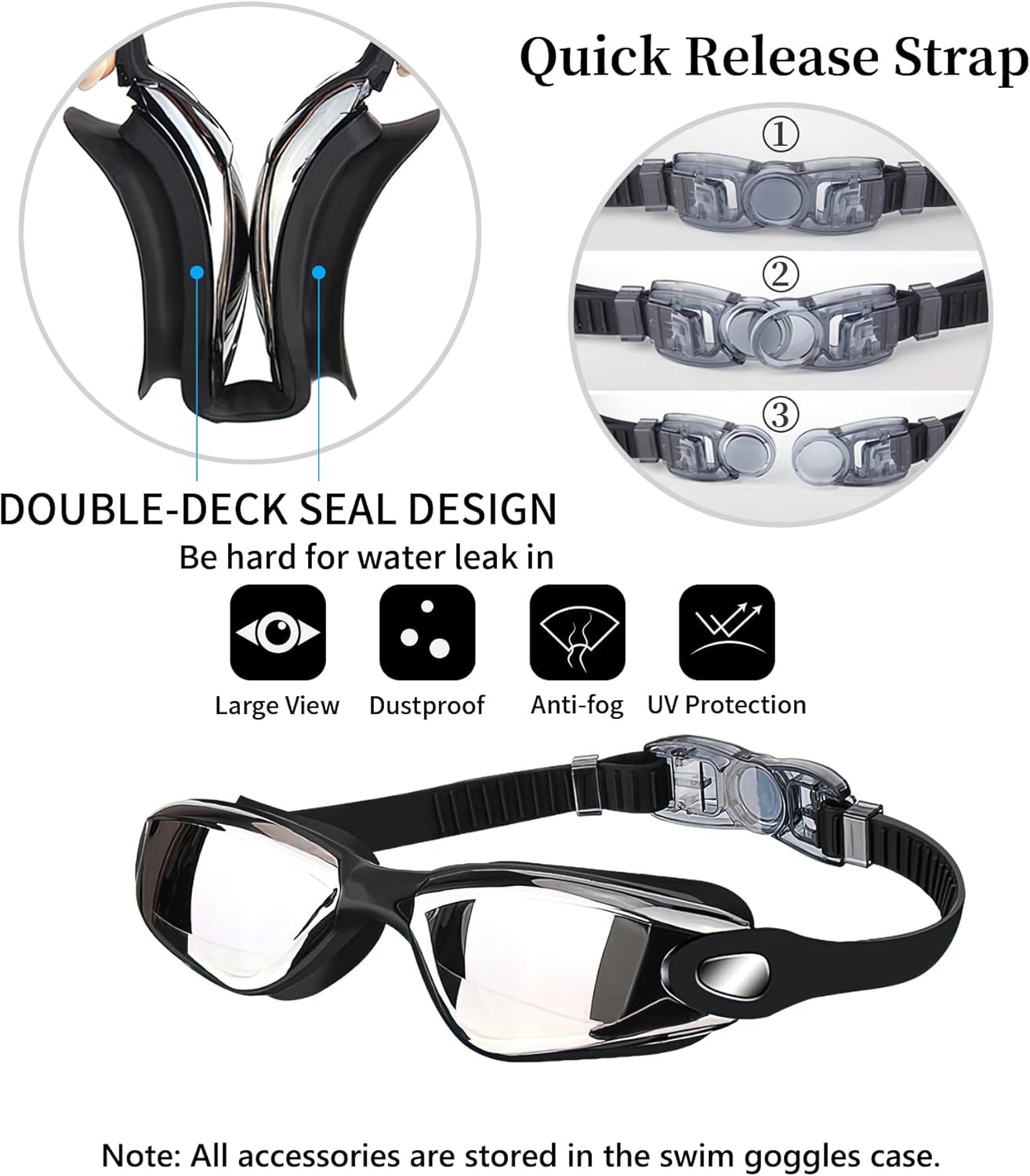 Swim Goggles Swimming Goggles No Leaking with Nose Clip, Earplugs, Swim Cap and Case for Men Women