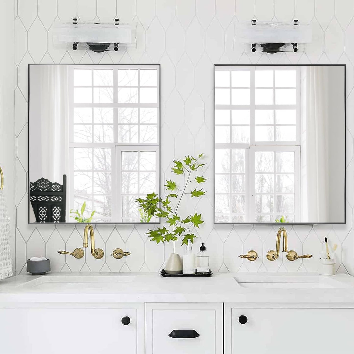 24x30 Inch Black Bathroom Mirror for Wall, Aluminum Frame Rectangle Rectangular Vanity Mirror, Modern Large for Bedroom, Living Room, Horizontal or Vertical
