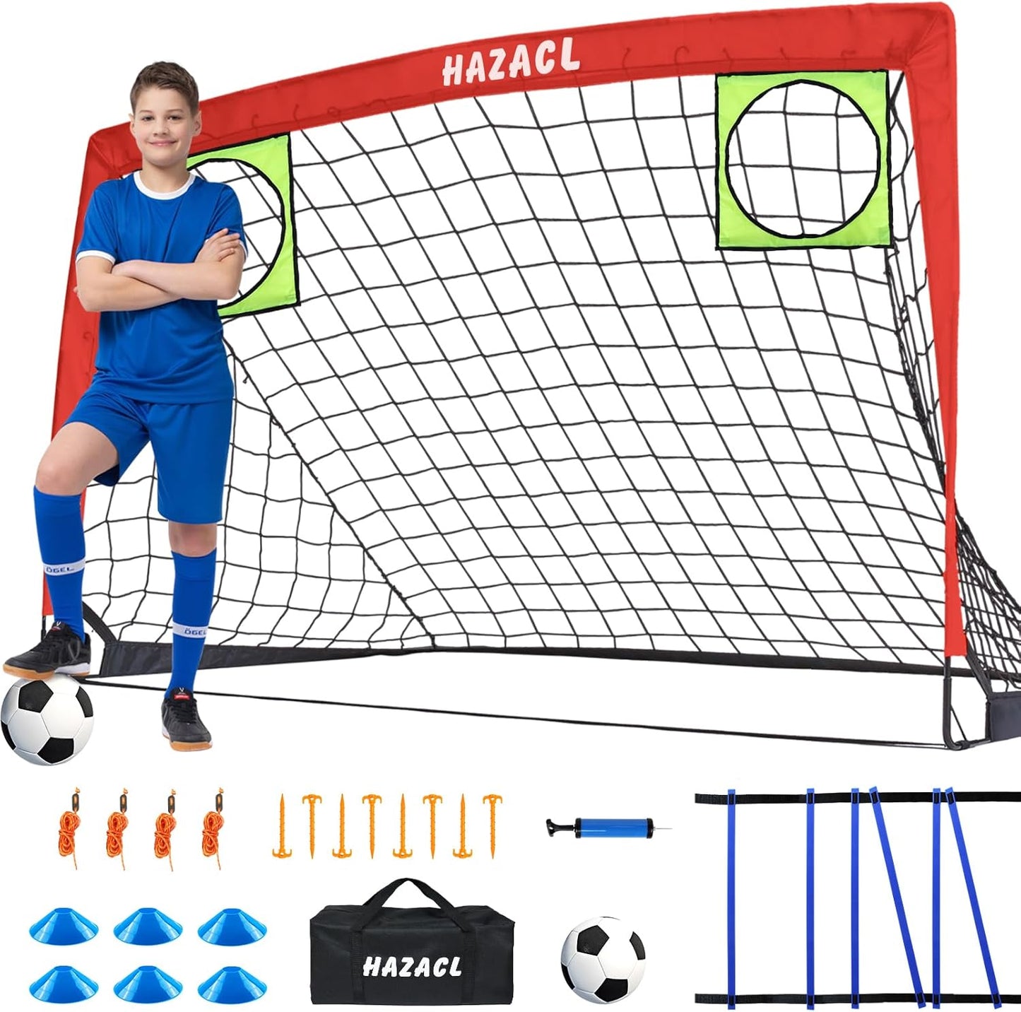Kids Soccer Goal for Backyard, 6x4 9x5 FT Portable Soccer Nets Pop Up with Ball, Agility Ladder, Cones, Target & Carry Bag for Toddler Youth Outdoor Indoor Training Practice Sports Games Play