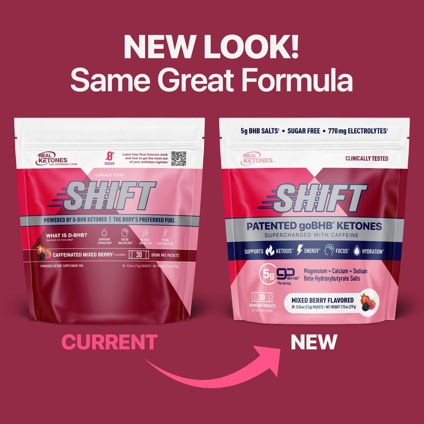 Real Ketones BHB Exogenous Ketones Drink Mix Packets Keto Electrolytes Powder Packets No Sugar with 4 Main Fasting Electrolytes Plus Hydrating Patented Keto BHB - 30 Count Mixed Berry Caffeine