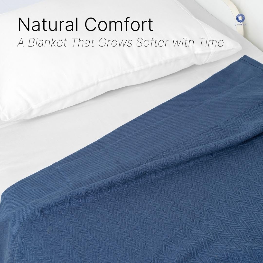 100% Cotton Herringbone Weave Blankets, 90"X90" Queen, Throw Blanket for Bed,All Season Cotton Blanket, Cozy Blanket,Throws Bed Blanket, Throw Blanket for Couch,Modern Home Decor -Navy Blue