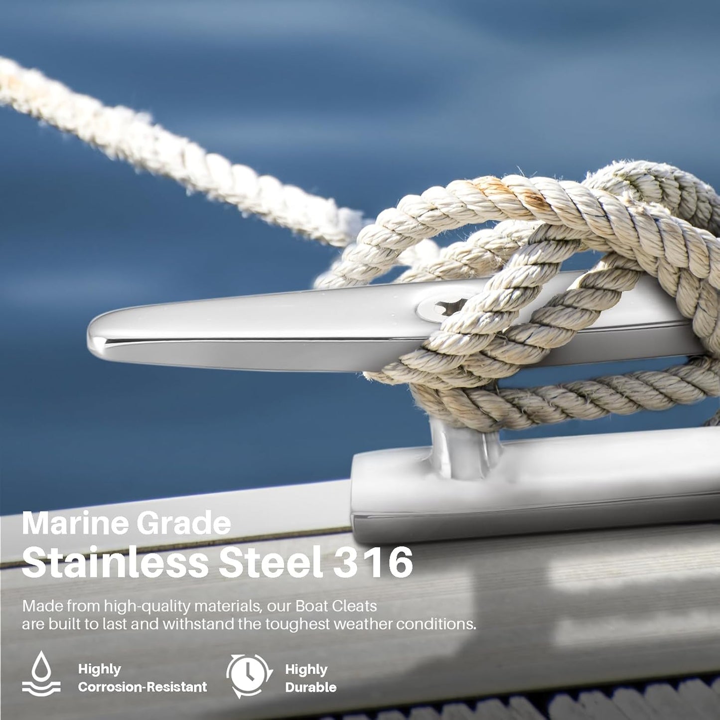 Boat Cleats Marine Grade 316 Stainless Steel Boat Mooring Cleat Pack of 4, Installation Accessories Included
