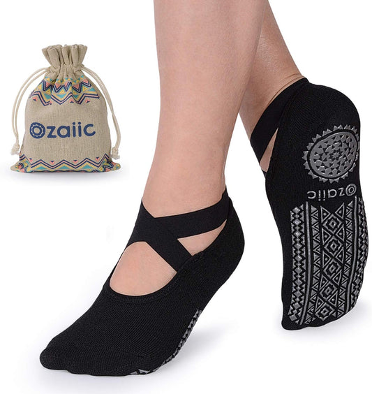 Ozaiic Yoga Socks for Women Non-Slip Grips & Straps, Ideal for Pilates, Pure Barre, Ballet, Dance, Barefoot Workout