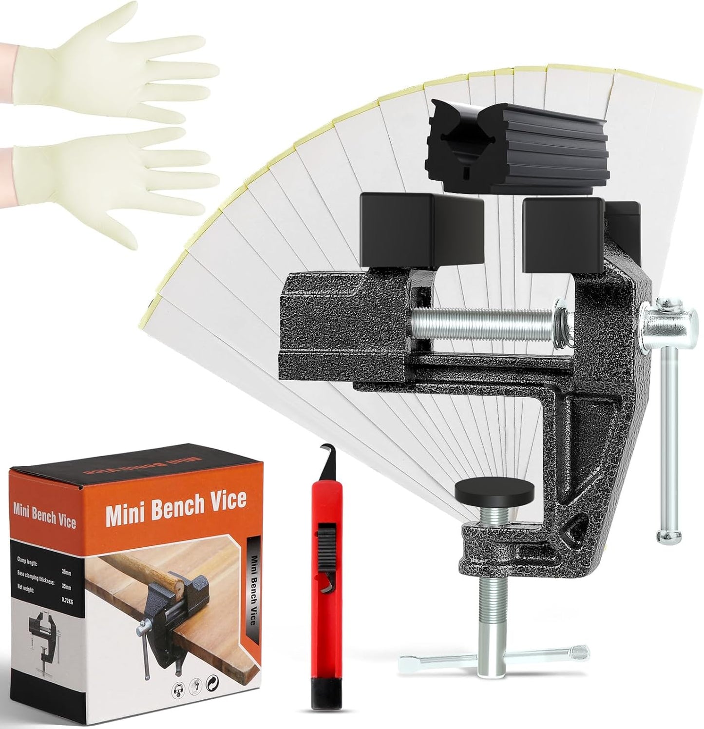 Portable Golf Grip Kit for Regripping Club, Golf Club Grip Kit for Home Travel with Anti-Slip Vise Clamp, Retractable Hook Knife, 15pcs Double-Sided Grip Tapes, A Pair of Gloves (Solvent Not Included)