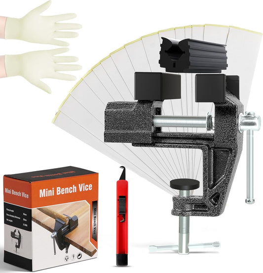 Portable Golf Grip Kit for Regripping Club, Golf Club Grip Kit for Home Travel with Anti-Slip Vise Clamp, Retractable Hook Knife, 15pcs Double-Sided Grip Tapes, A Pair of Gloves (Solvent Not Included)