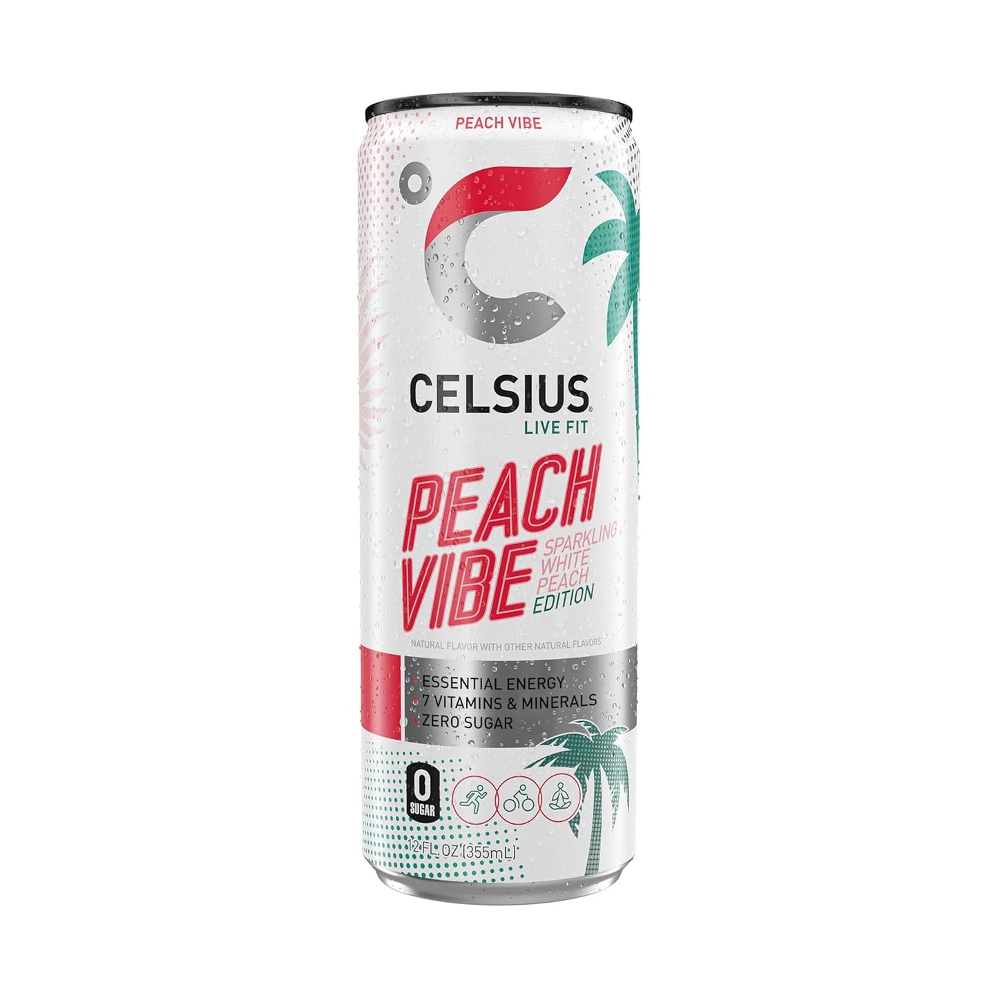 CELSIUS Sparkling Peach Vibe, Functional Essential Energy Drink 12 Fl Oz (Pack of 4)