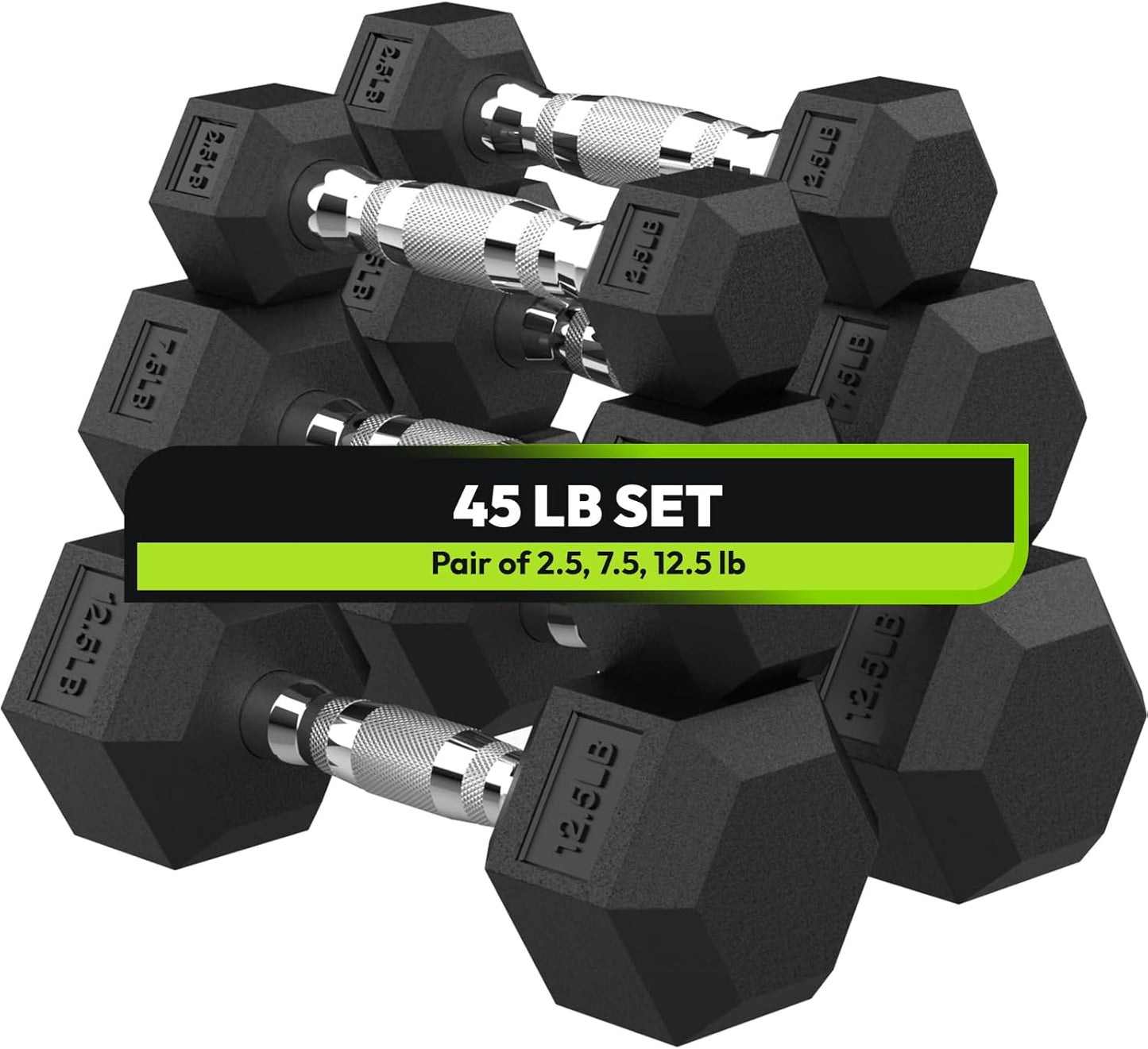 Hex Dumbbell 45-480 lb Set, Rubber Encased Exercise & Fitness Dumbbells for Home Gym, Hand Weights for Strength Training