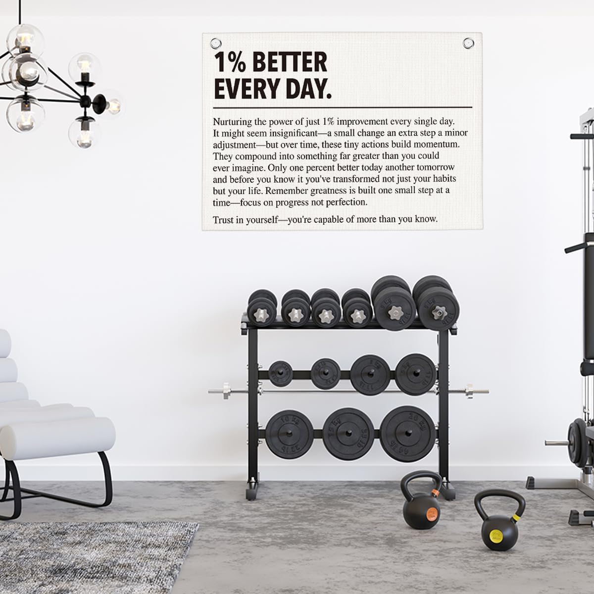 1% Better Every Day Gym Motivational Wall Art Banner Dorm Posters Gifts for Guys Men Women Gym Flag Decor for Home Gym Bedroom Workout Room 30x20 Inchs