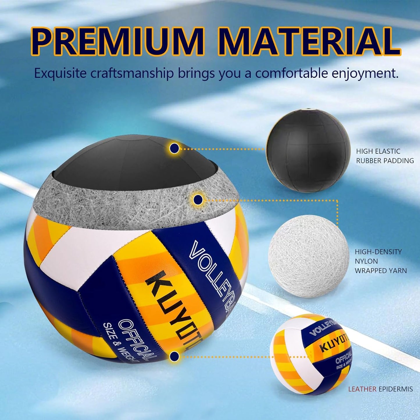 KUYOTQ Official Size 5 in&Outdoor Beach Volleyball,3MM Thickened Surface Soft Leather Youth Womens Mens Volleyball for Game Gym Training(Deflated)