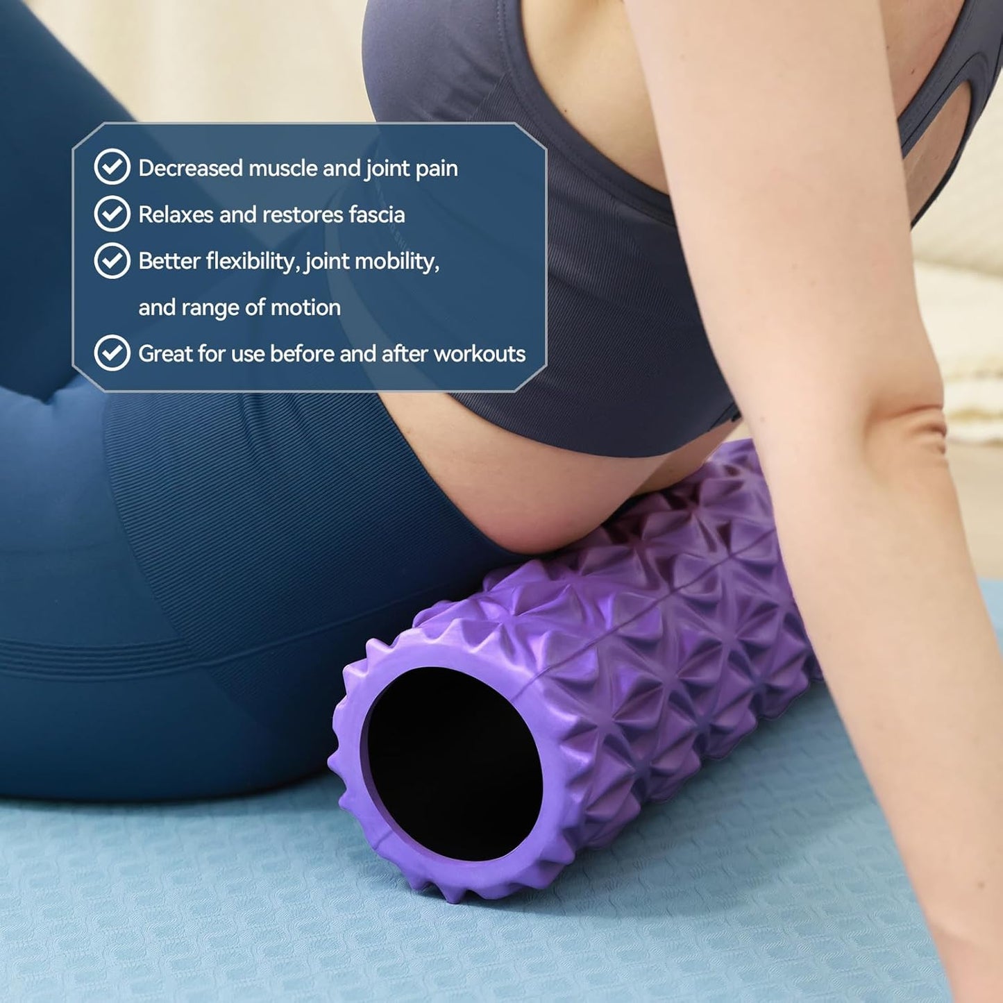 Foam Roller - 15 inch Deep Tissue Massager for Muscle Massage, Myofascial Trigger Point Release, Exercise, Yoga, Pilates & Stretching(Purple)