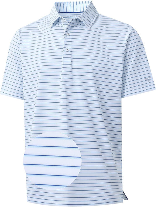 M MAELREG Golf Shirts for Men Moisture Wicking Striped Polo Performance Dry Fit Business Sports Mens Polo Shirts Short Sleeve
