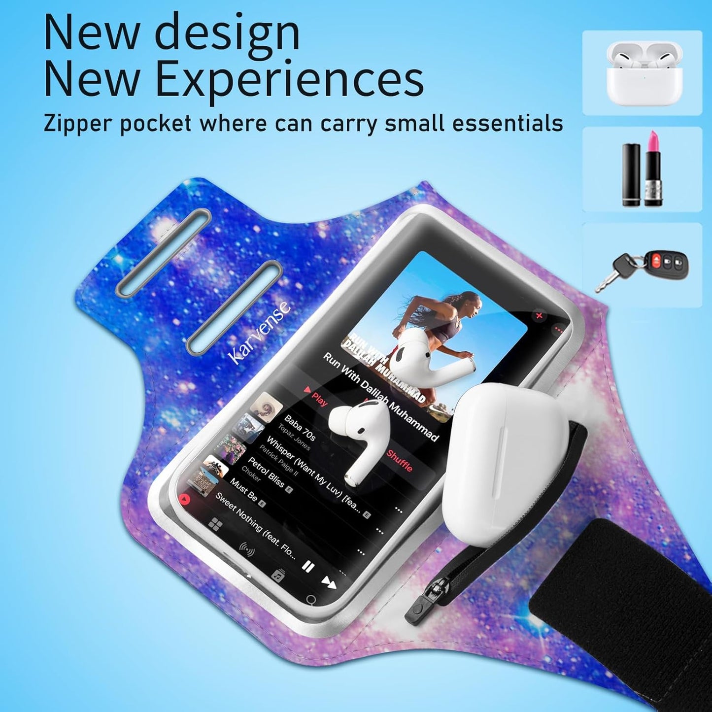 Phone Holder for Running-Arm Band for Running for iPhone & Samsung Galaxy, Cell Phone Armband Holder for Walking, Gym, Workout, Men, Women, w/Adjustable Strap & Zipper Pocket (Purple-M)