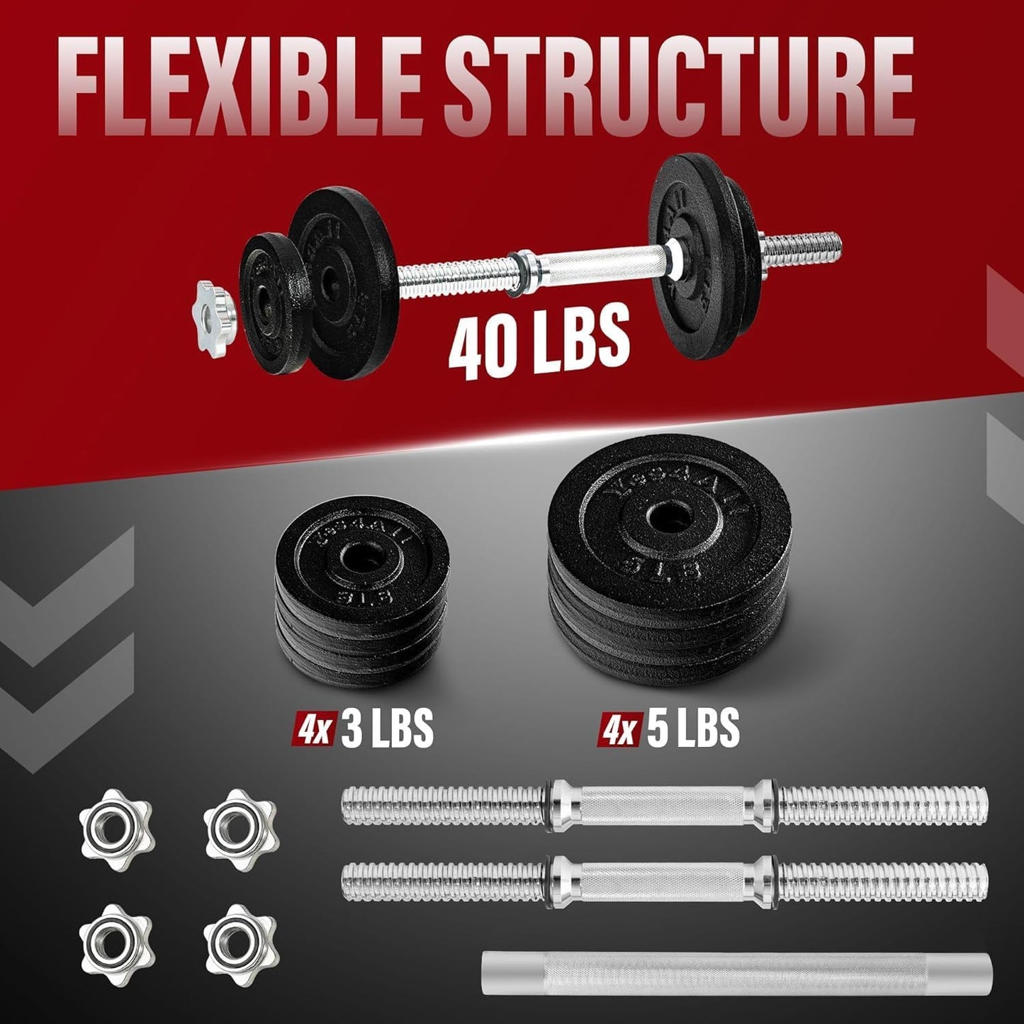 Yes4All Old School Adjustable Dumbbell Set with Weight Plates, Star Lock Collars/Connector, 40lbs to 200lbs Adjustable Weight Plates Set