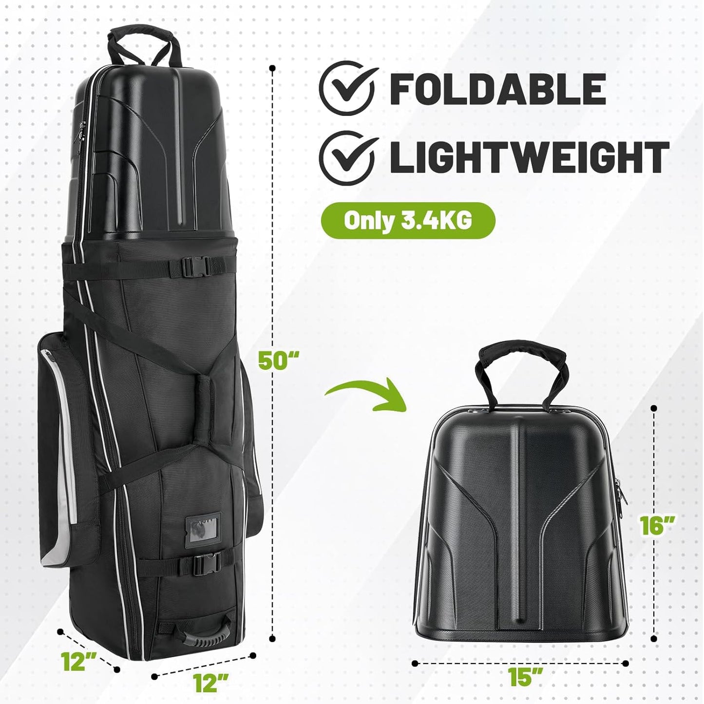 Hard Case Golf Travel Bags for Airlines with Oversize Tank Wheels, 2100D Oxford Fabric Soft Golf Club Carry Bags, Hard Cse Top Protect Club Travel Cover, Foldable for Easy to Maneuver