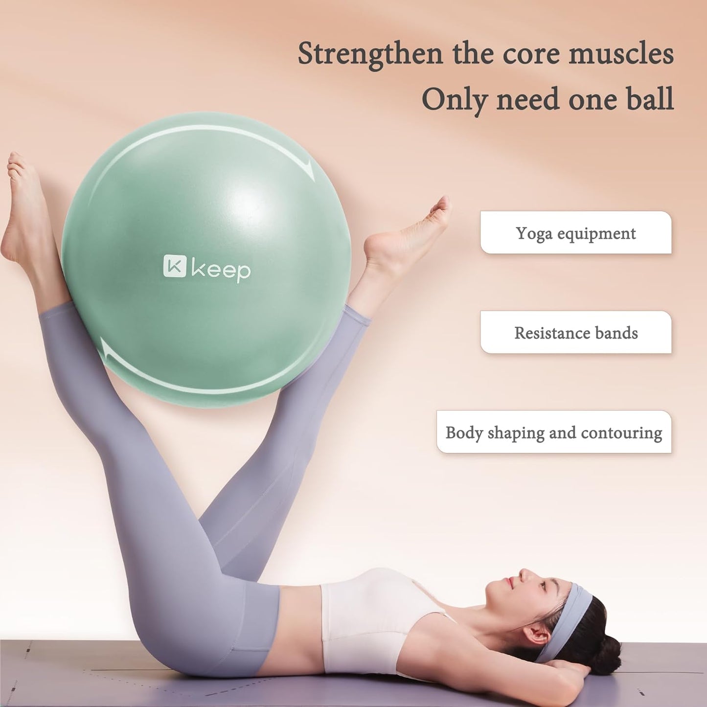 KEEP Pilates Small Exercise Ball Anti-Burst - Thickened Yoga Ball With Pump for Physical Therapy, Fitness, Workout, and Core Strength