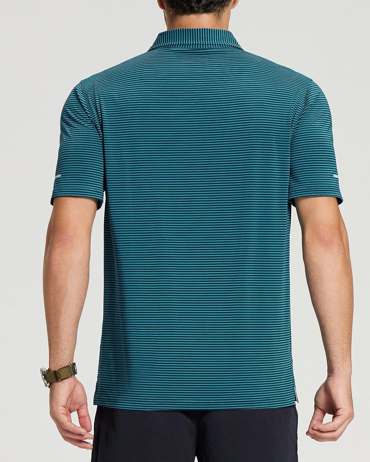 Golf Shirts for Men - Moisture Wicking Short Sleeve Performance Sport Casual Striped Collared Mens Polo Shirt