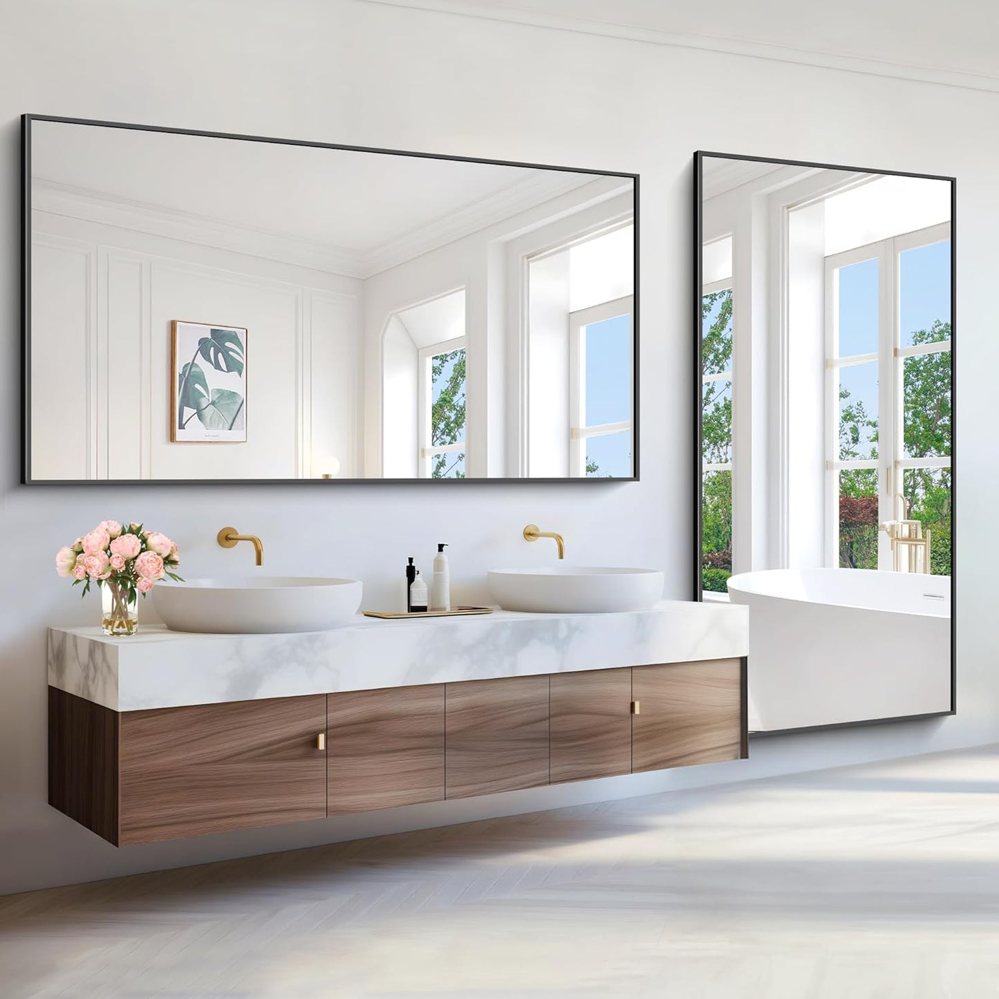 Bathroom Mirror,72x36 inch Bathroom Mirrors for Over Sink,Large Wall Mirror for Bathroom Wall Mounted Rectangle Mirrors,Black Vanity Mirror for Living Room,Bedroom Entryway,Horizontal/Vertical