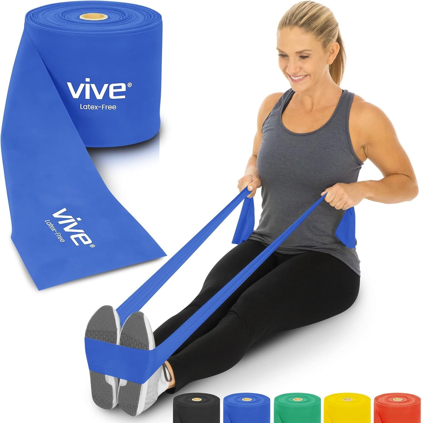 Vive Professional Resistance Bands - 25 Yard Non-Latex Roll for Physical Therapy, Lower and Upper Body Exercise Workout - Straight Elastic for Strength Training, Rehabilitation, Women, Men