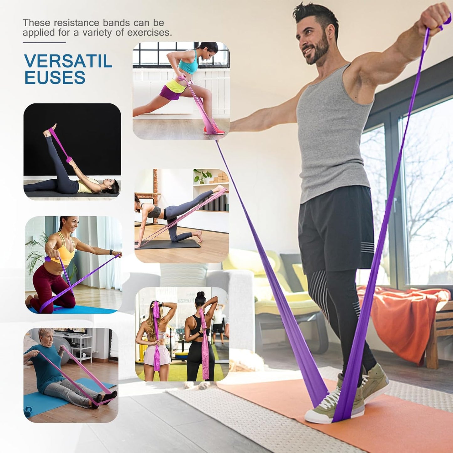 5 Pcs Professional Resistance Bands. Latex-Free, Elastic Band, Work Out Bands, Stretch Bands for Working Out Women or Men, Exercise Bands Set for Physical Therapy, Yoga, Pilates