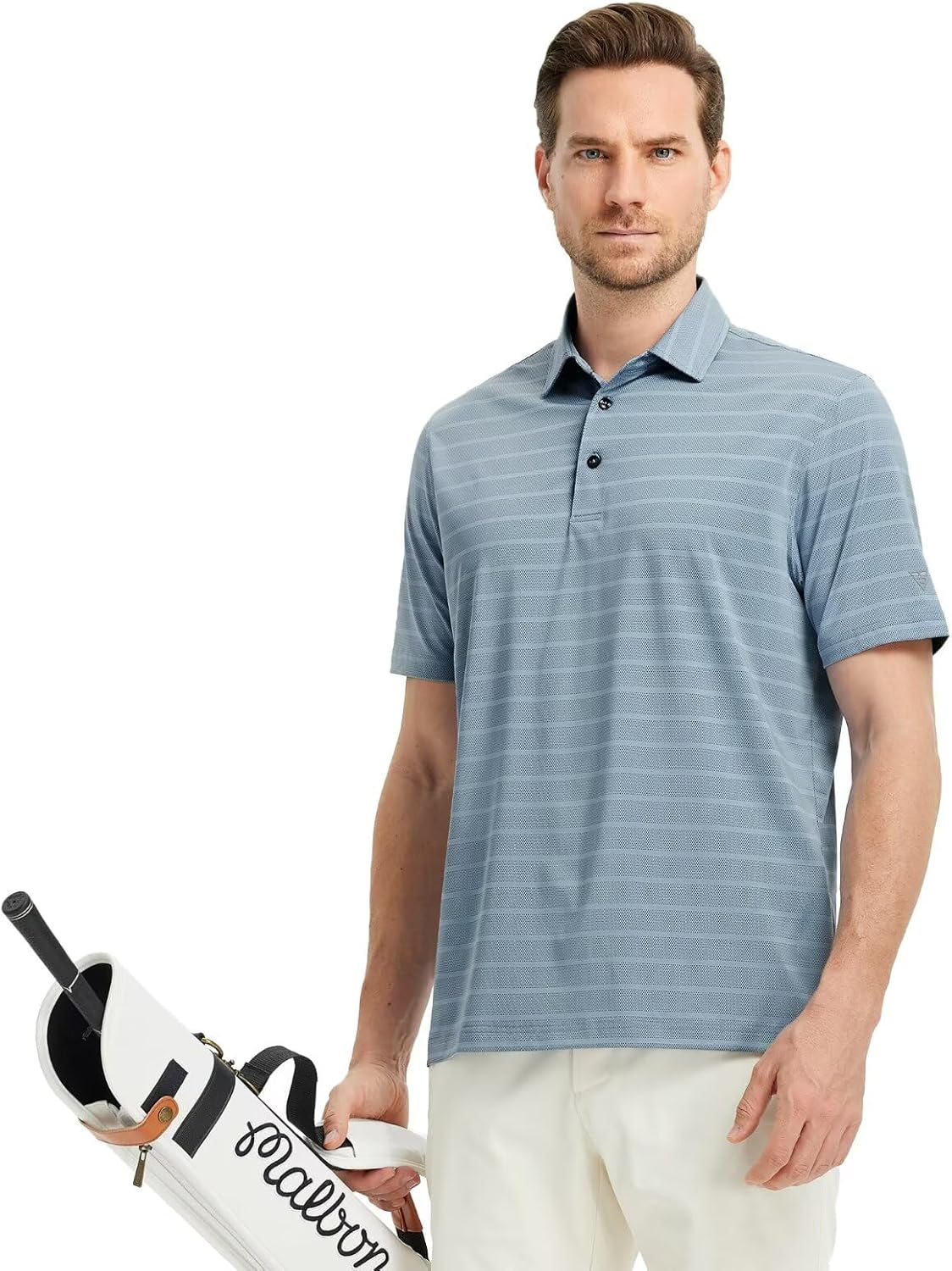 M MAELREG Golf Shirts for Men Short Sleeve Dry Fit Casual Striped Performance Moisture Wicking Collared Mens Polo Shirts