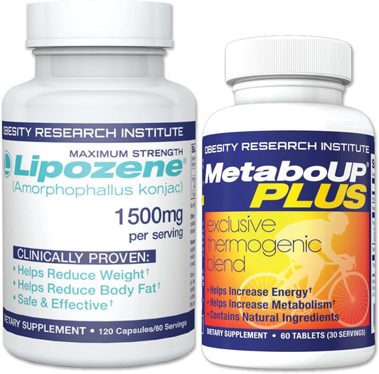 Lipozene Weight Loss Combo of one Mega Bottle 120 Count and one Bottle of MetaboUP Thermogenic Supplement 60 Count in Total - Boost Metabolism, Increase Energy, and Control Your Appetite