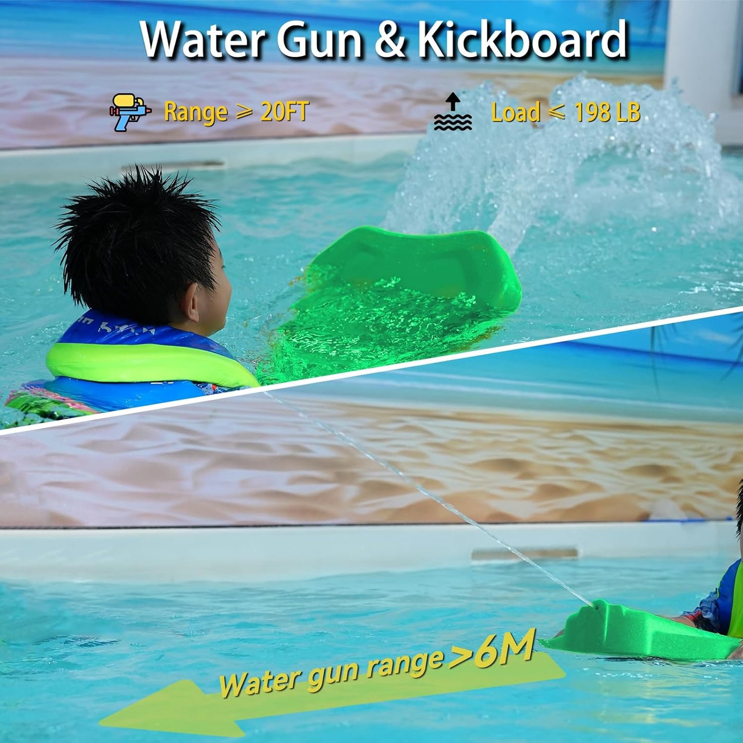 Electric Swimming Kickboard for Kids – 2-in-1 Water Jet & Propeller, Water Scooter Float Board for Swim Training, 6.1kgf Thrust, 24V/4.6Ah Battery, 45 Min Runtime, Load 198 lbs, Summer Pool Toy