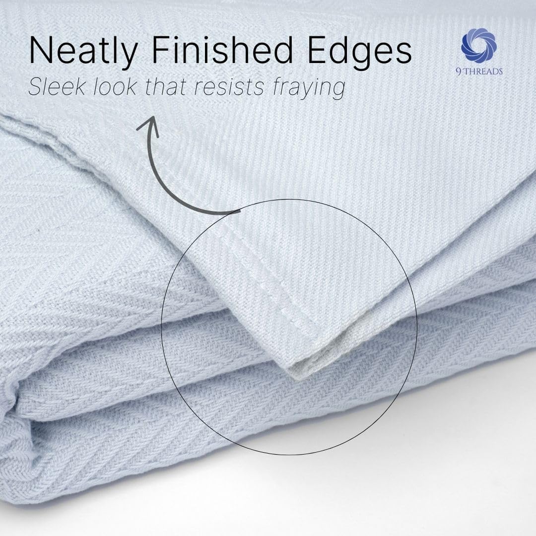 100% Cotton Herringbone Weave Blankets, 108"X90" King,Throw Blanket for Bed,All Season Cotton Blanket, Cozy Blanket,Throws Bed Blanket, Throw Blanket for Couch,Modern Home Decor -Light Blue