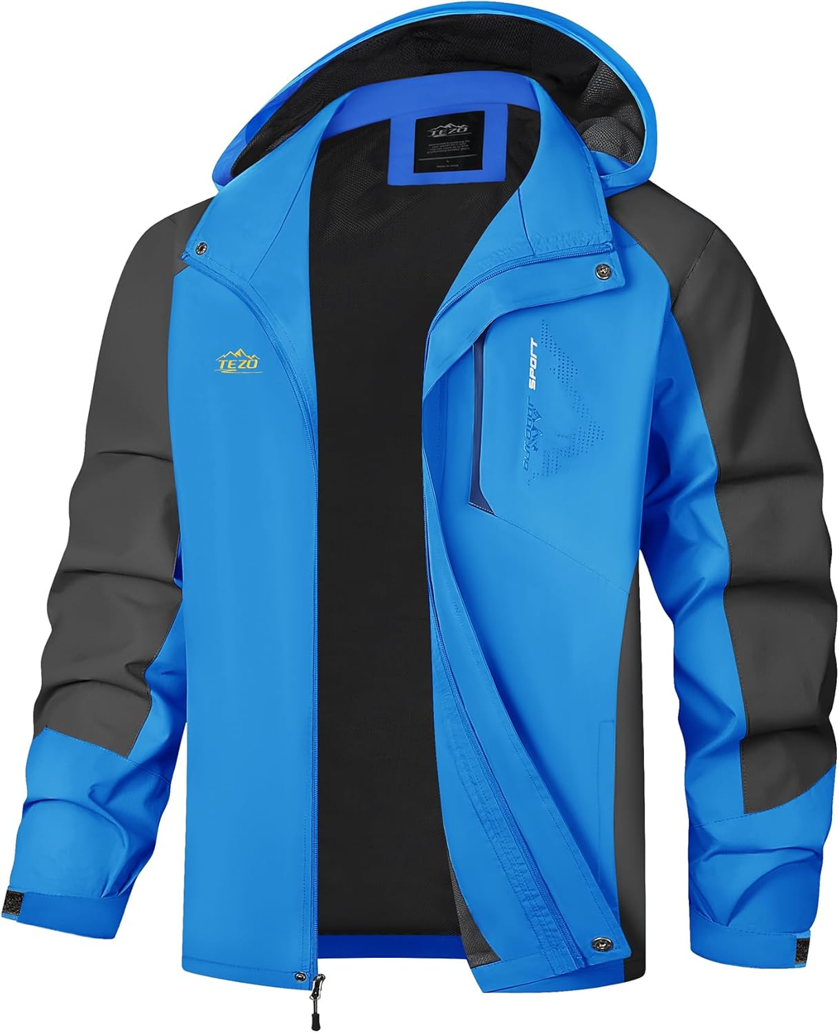 TEZO Mens Rain Jacket Waterproof with Hooded Hiking Coat Lightweight Windbreaker