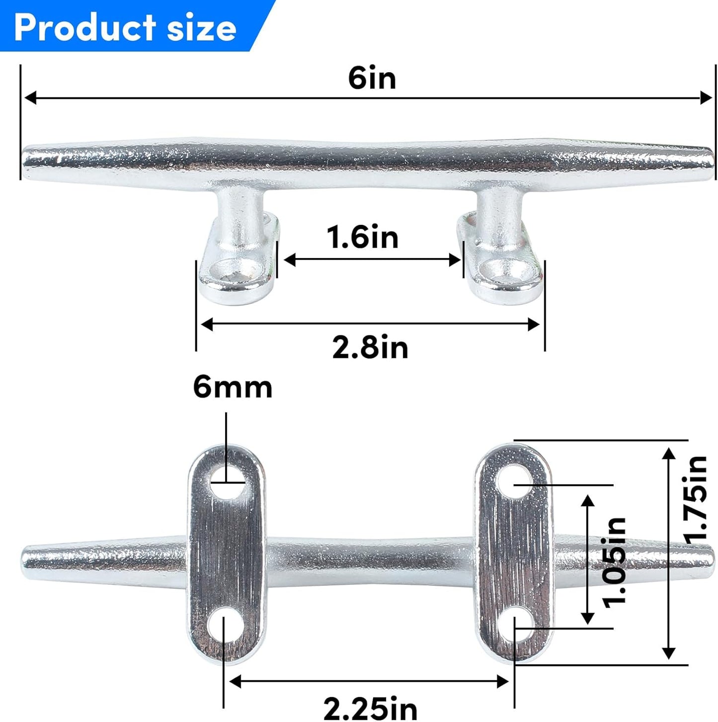 Chromium-Plated Boat Cleat, Boat Dock Cleats Open Base, Boat Cleats-Dock Cleat, Dock Cleats with Fasteners, Rope Cleat for Tying up Boats,Marine Decor(2Size,2Pack,4Pack)