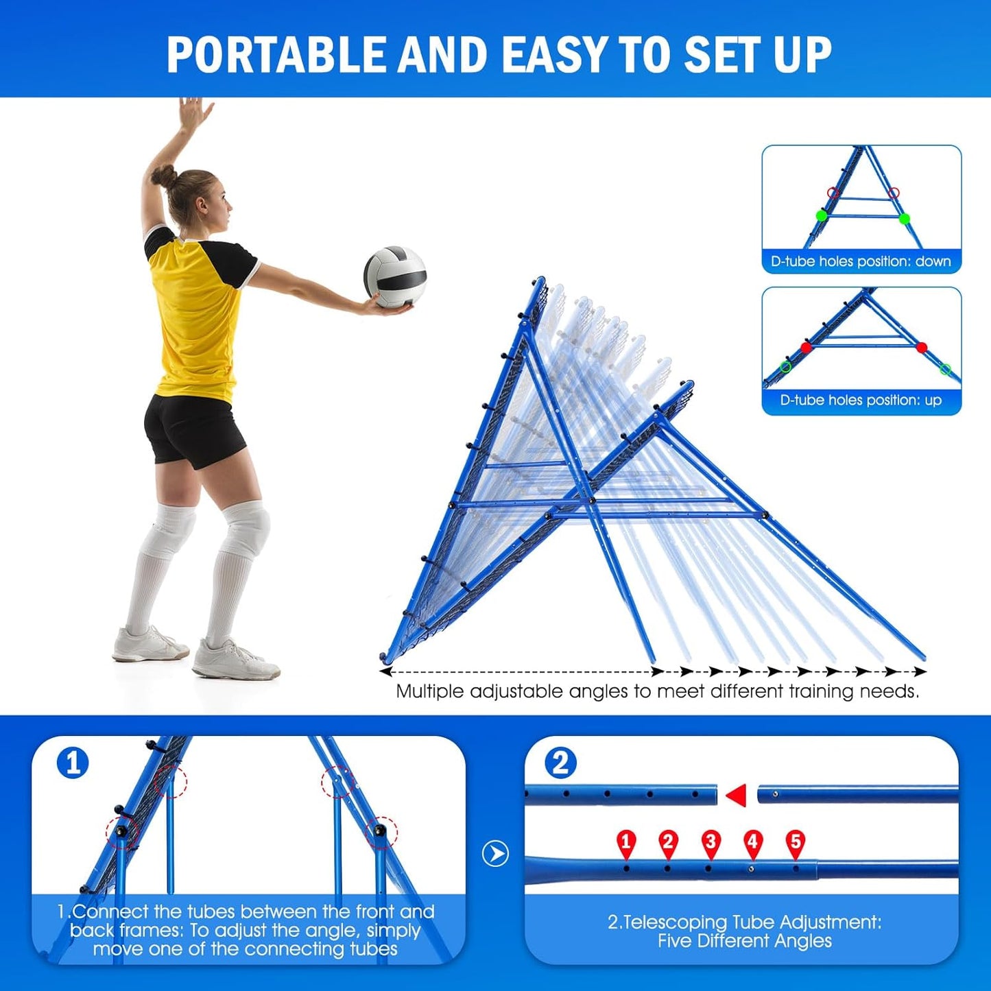 Volleyball Rebounder Net, Soccer Baseball Rebound Pitchback Net, Adjustable Target Practice Nets, Easy Setup Softball Bounce Back Trainer Equipment, Improve Sport Training Skills for Backyard